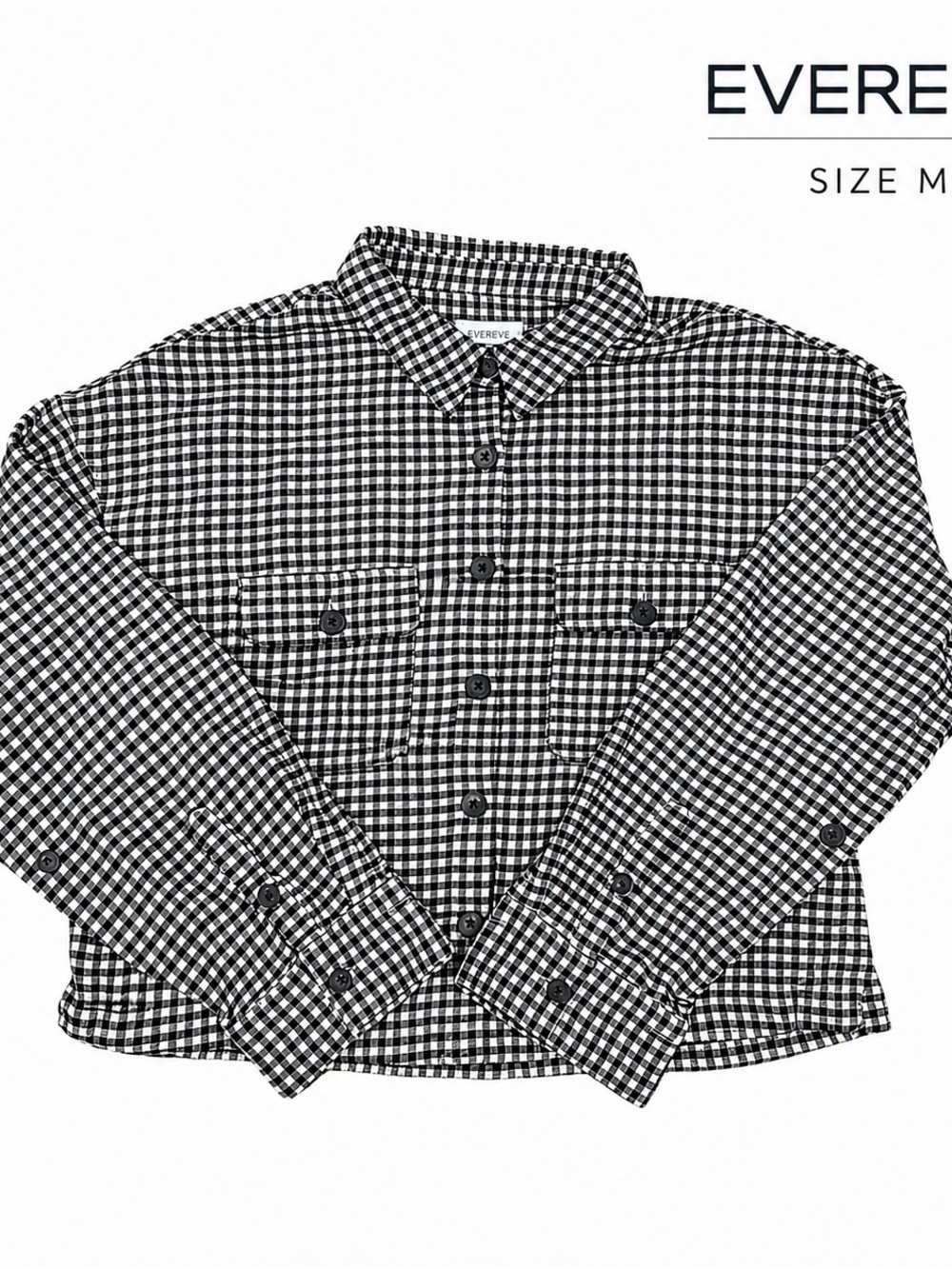 EVEREVE Cream Black Gingham Cropped Utility Shirt Flannel Size M